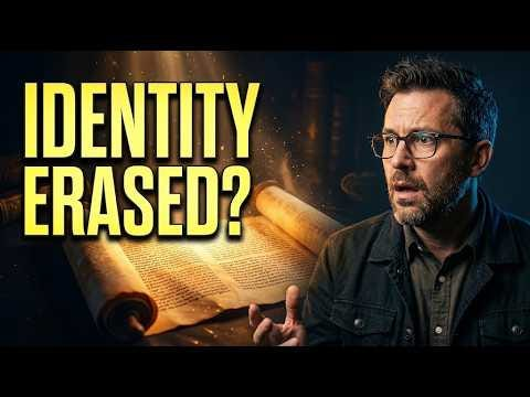 Video poster shows a scholar beside glowing manuscripts and the words “Identity Erased?”.