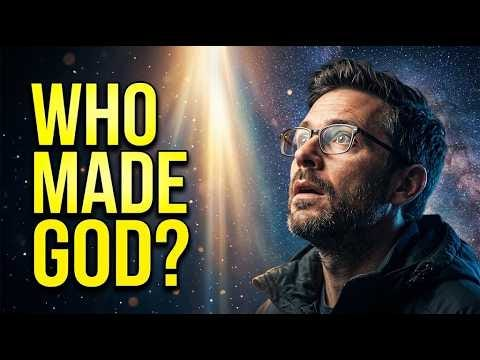 Video poster shows a man looking toward a luminous star field with the words “Who Made God?”.