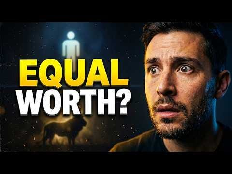 Video poster shows a man beside a small animal silhouette and the words “Equal Worth?”.