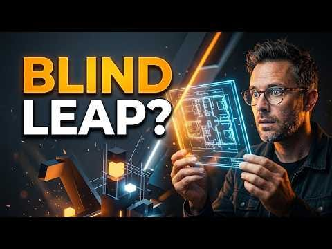 Video poster shows a scholar holding a luminous geometric model beside the question “Blind Leap?”.