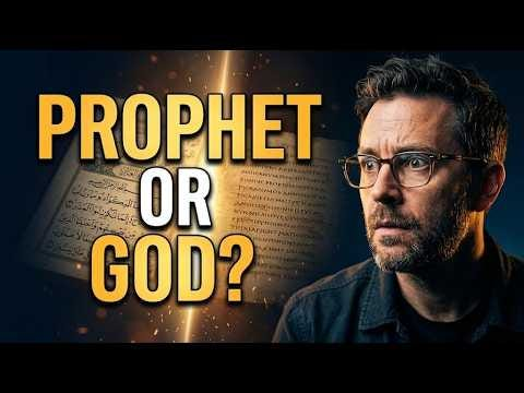 Video poster shows a scholar beside an open manuscript and the question “Prophet or God?”.